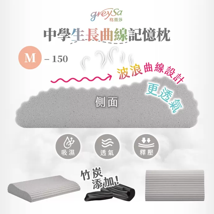 波浪曲線設計更透氣，吸濕、透氣、釋壓並添加竹炭